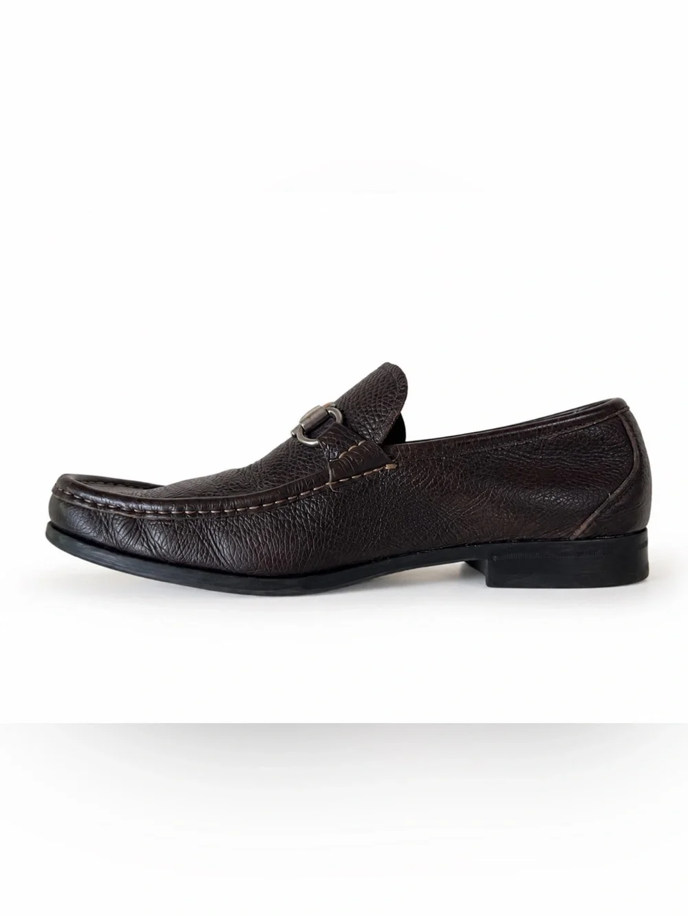 Salvatore Ferragamo Dark Brown Pebbled Leather Bit Loafers